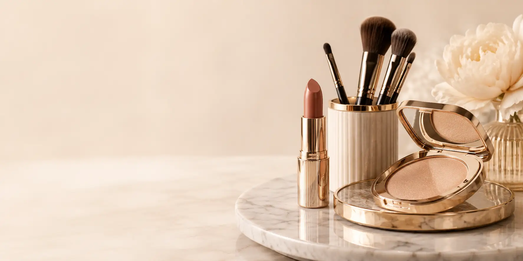 Luxury makeup products arranged for beauty wholesale display
